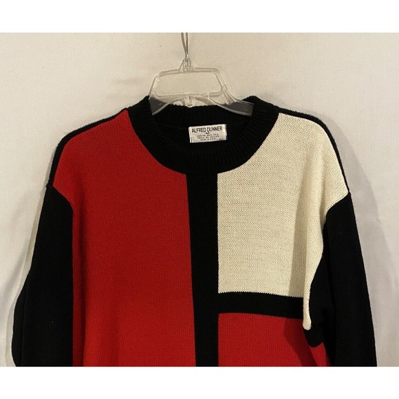 Vintage 80s 90s Alfred Dunner Color Block Sweater M Red Black Crew Neck - Picture 2 of 7